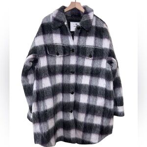 Woolrich Woolen Mills XXL Mohair Alpaca Eggplant Plaid Coat NWOT Made in Italy